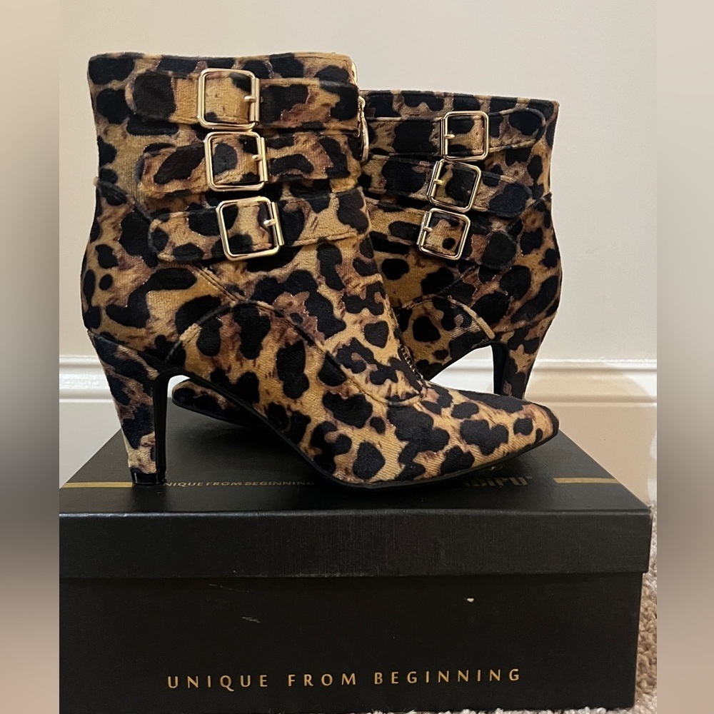 IDIFU Leopard Suede Ankle Boots Size 7